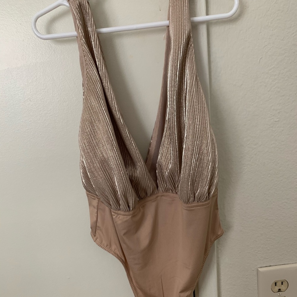 Light gold deep v bodysuit